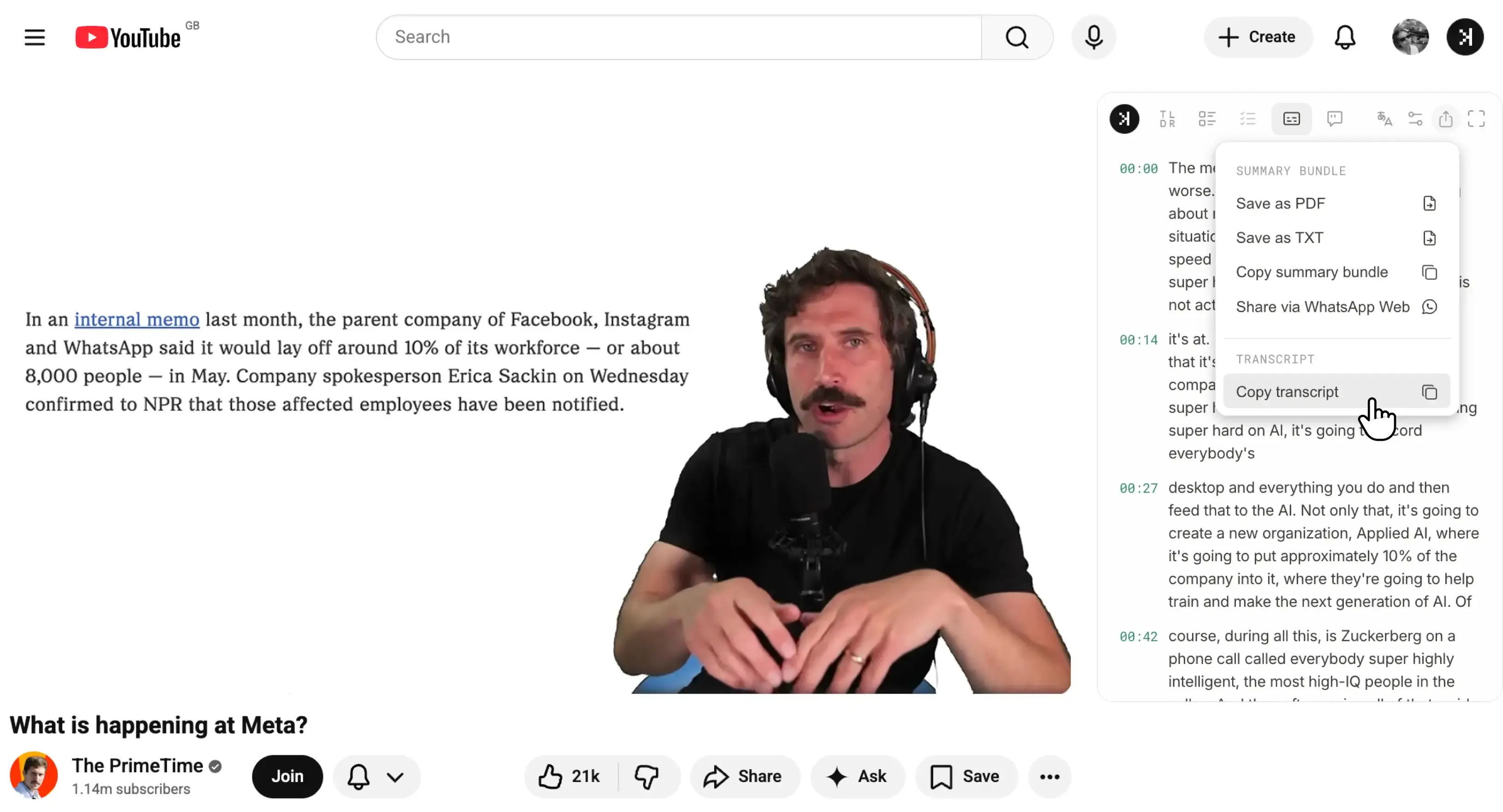 Turn a YouTube video into notes with SkipBait instead of raw transcript text
