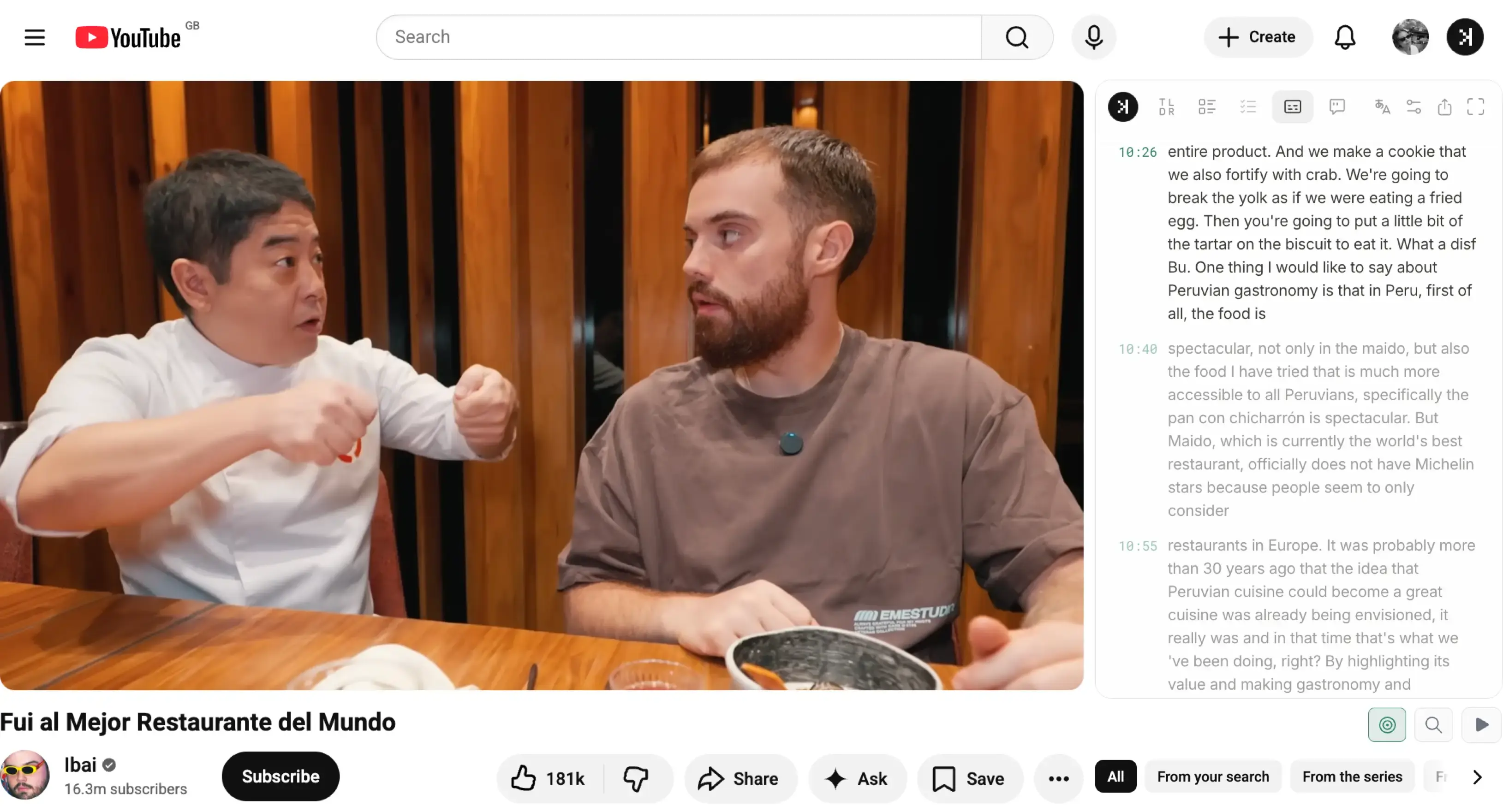 Translate transcript to Spanish with SkipBait on YouTube