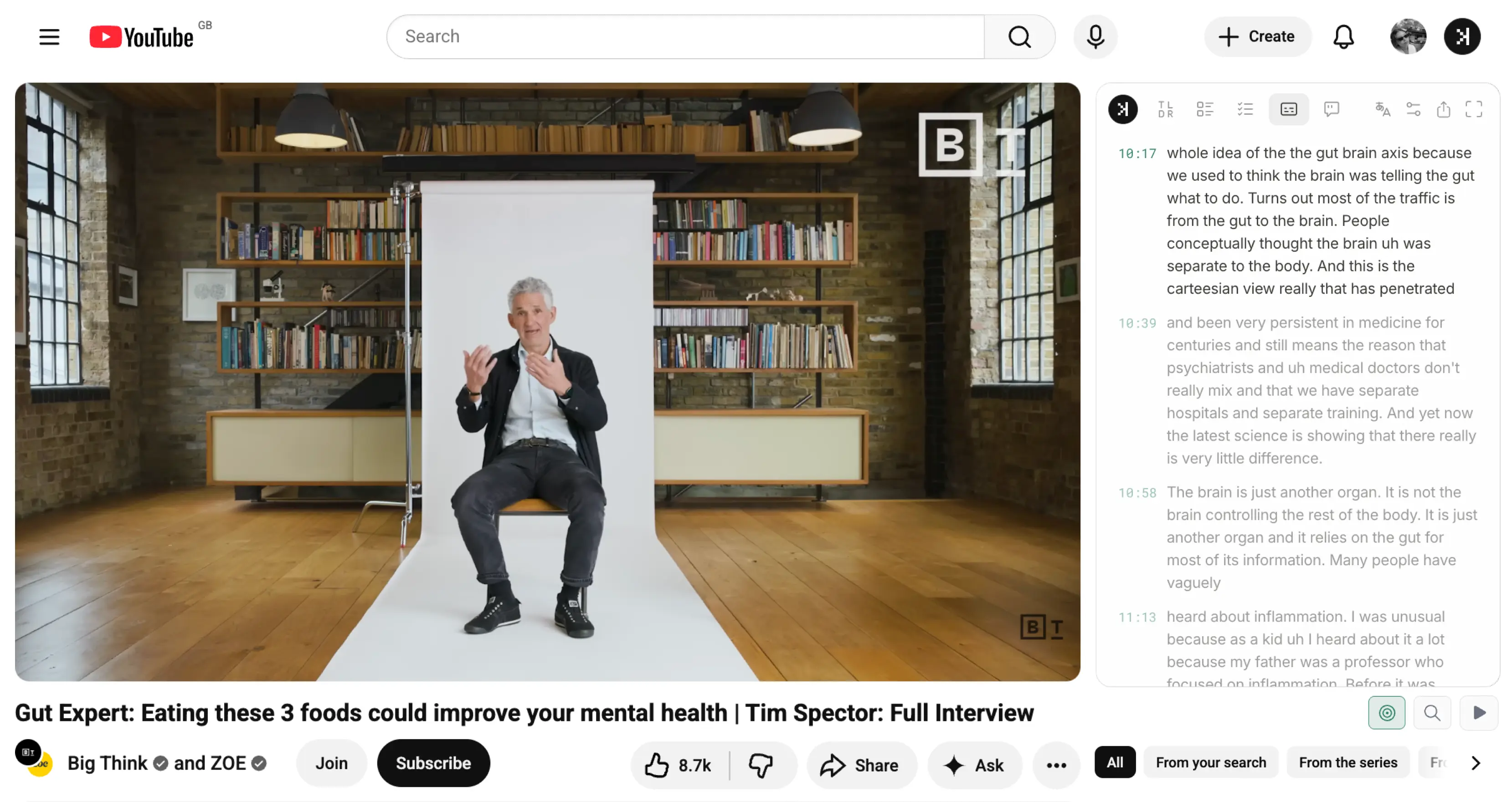 Search YouTube video transcript and jump to timestamps with SkipBait